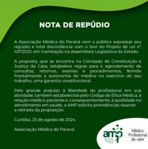 Nota de repúdio da AMP  projeto de lei que interfere na autonomia dos médicos